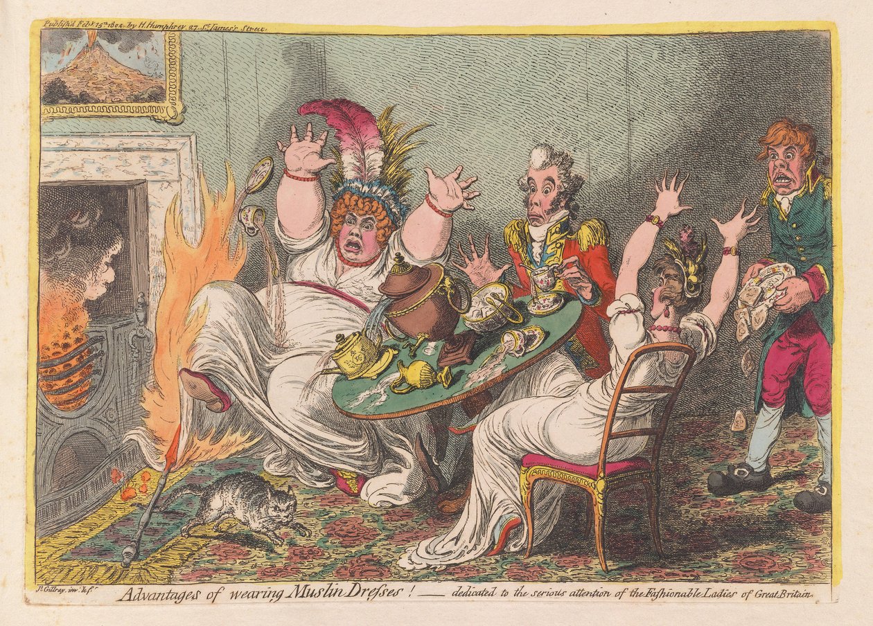 Vantaggi di indossare abiti di mussola!, pub. 1802 da James Gillray