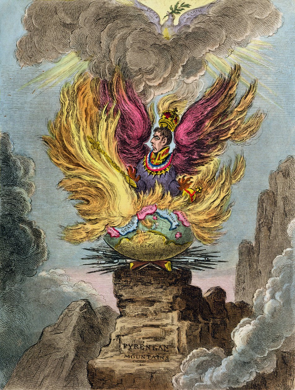 Apoteosi della Fenice Corsa, pubblicato da Hannah Humphrey nel 1808 da James Gillray
