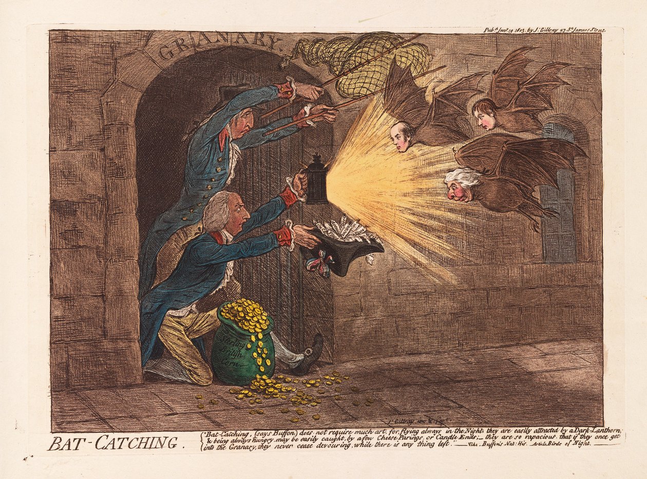 Cattura di pipistrelli, pub. 1803 da James Gillray