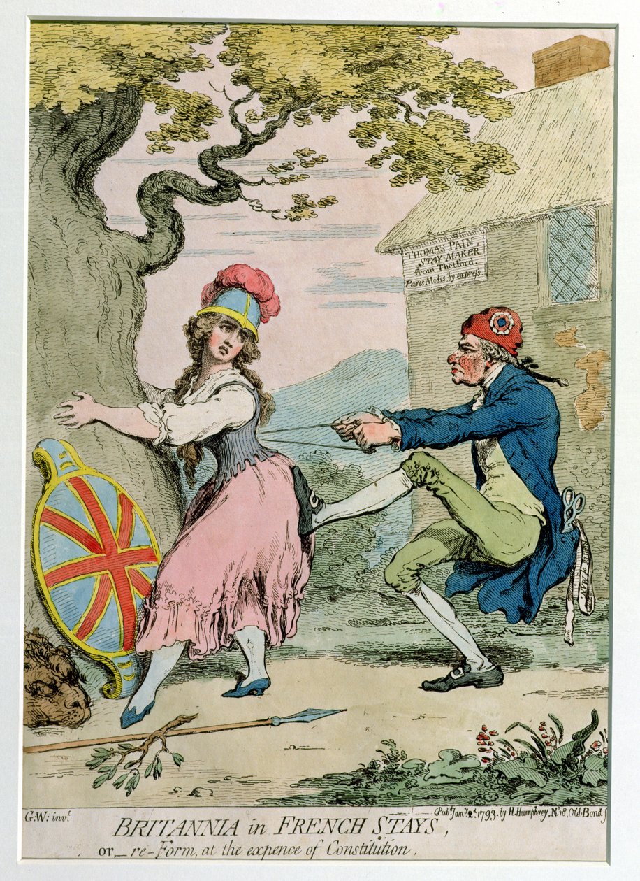 Britannia in corsetti francesi, o Riforma a spese della Costituzione, pubblicato da Hannah Humphrey nel 1793 da James Gillray