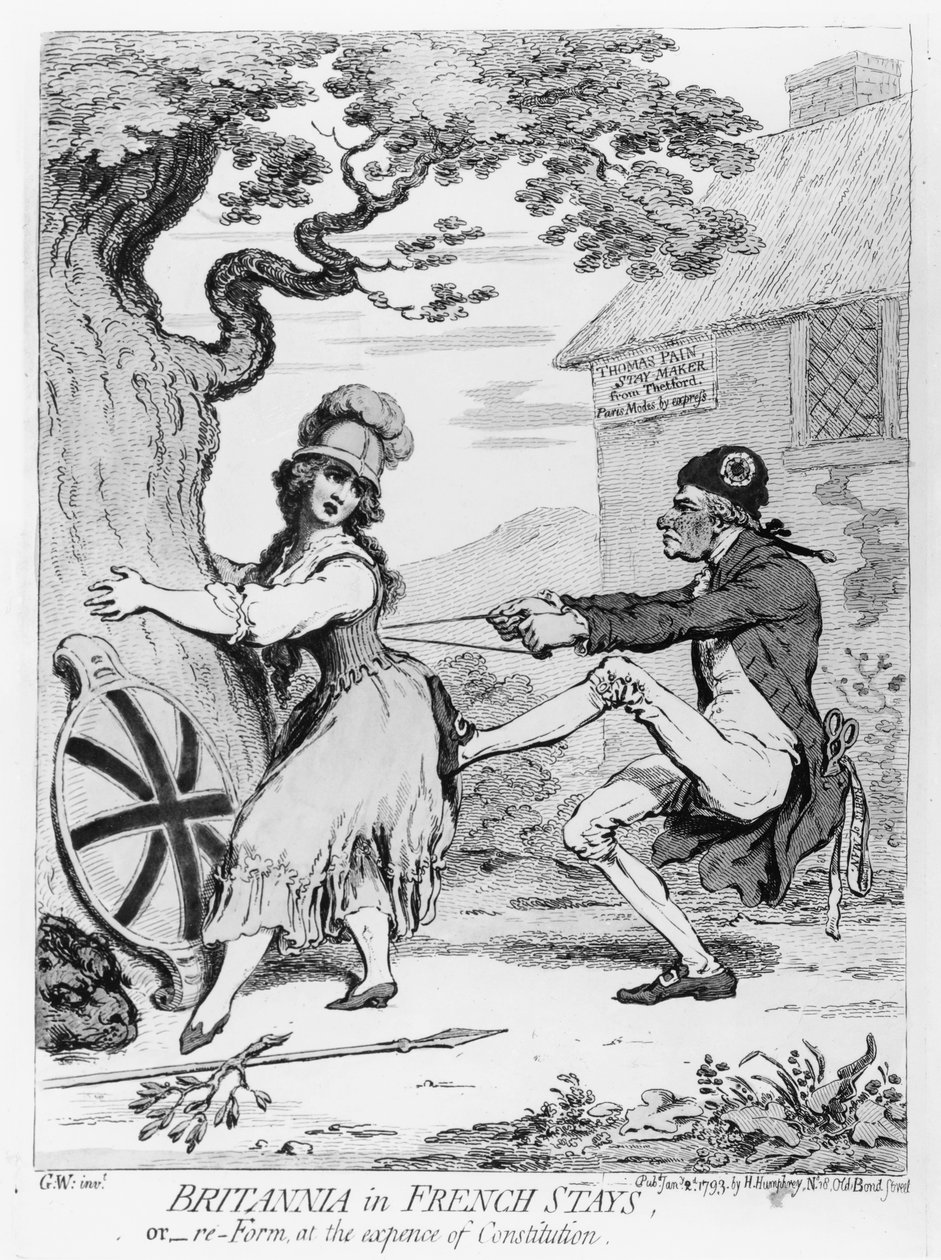 Britannia in corsetti francesi, o Riforma a spese della Costituzione, pubblicato da Hannah Humphrey nel 1793 da James Gillray