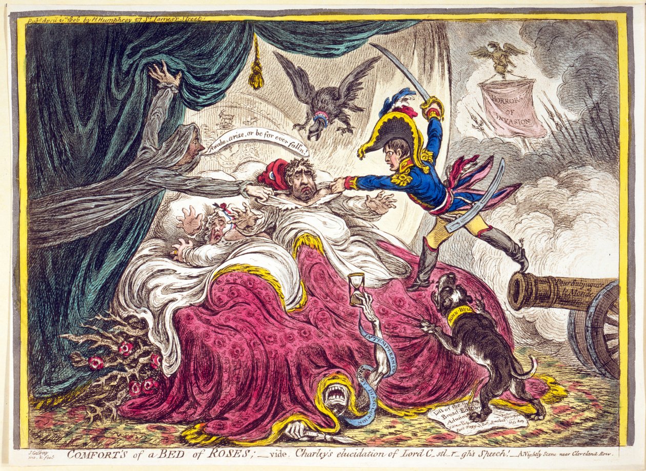 I comfort di un letto di rose: pub. Hannah Humphrey, 21 aprile 1806 da James Gillray