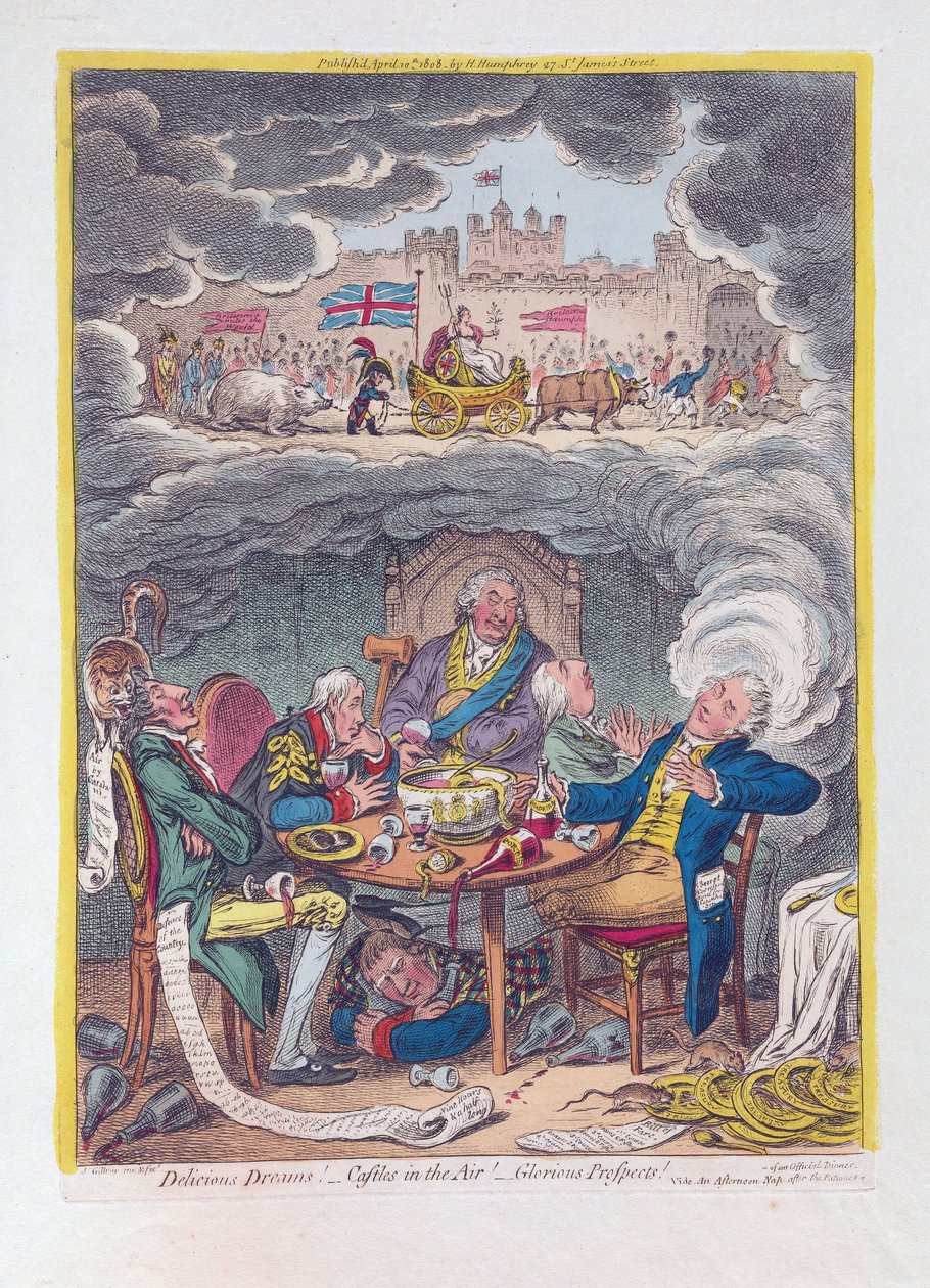 Sogni deliziosi: castelli in aria! - Prospettive gloriose!, pub. 1808 da James Gillray