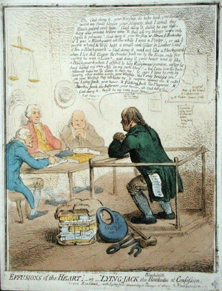 Effusioni del cuore, o Jack il fabbro bugiardo in confessione, pubblicato da Hannah Humphrey nel 1795 per la Società Filantropica da James Gillray