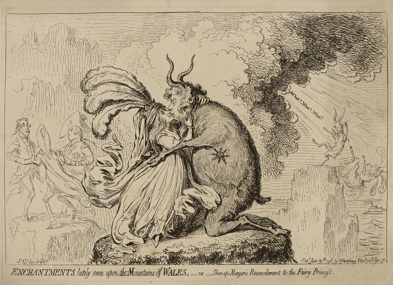 Incantesimi visti di recente sulle montagne del Galles o "Riconciliazione di Shon-ap-Morgan con la principessa delle fate" da James Gillray