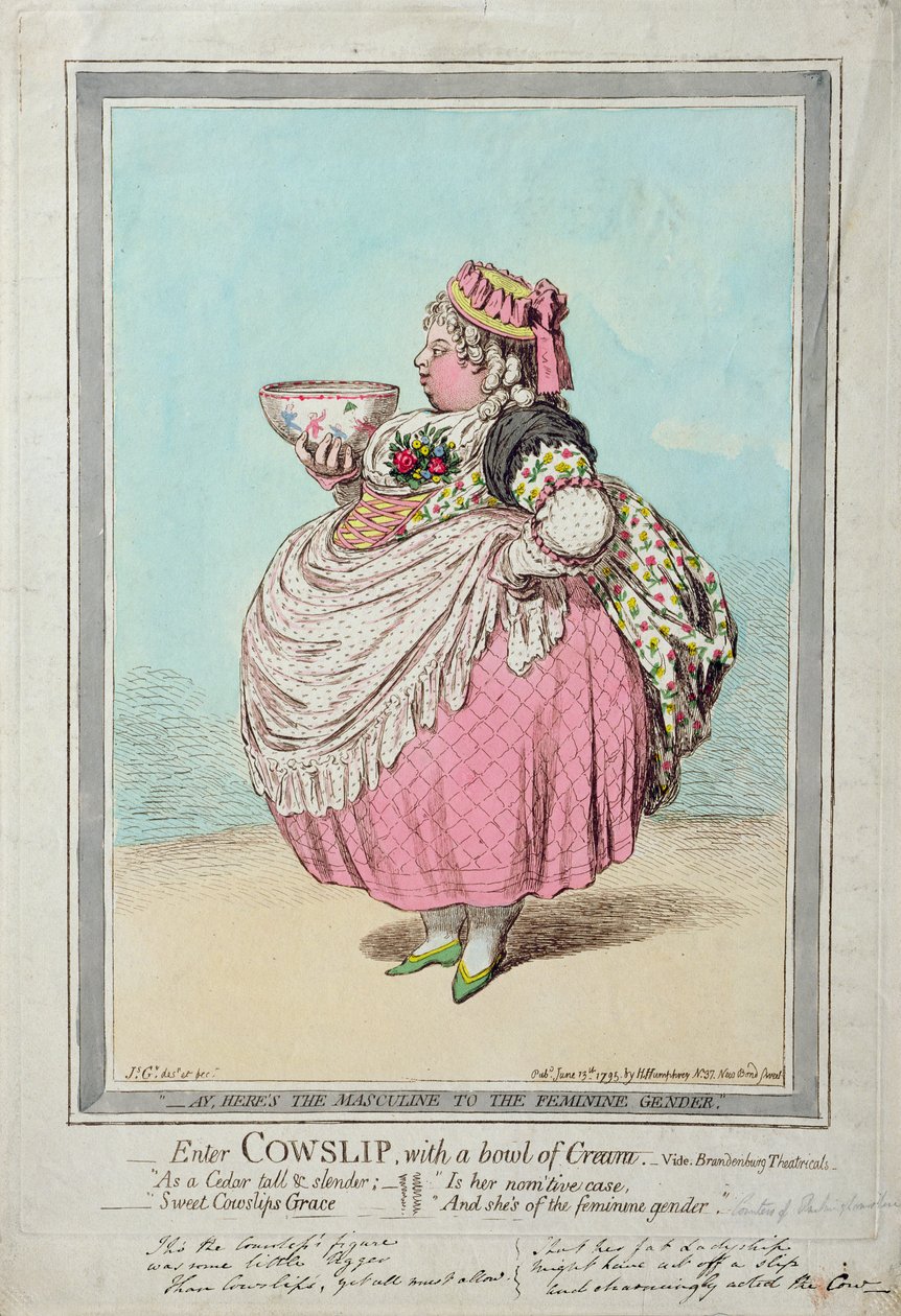 Entra Cowslip, con una ciotola di crema, pubblicato da Hannah Humphrey nel 1795 da James Gillray