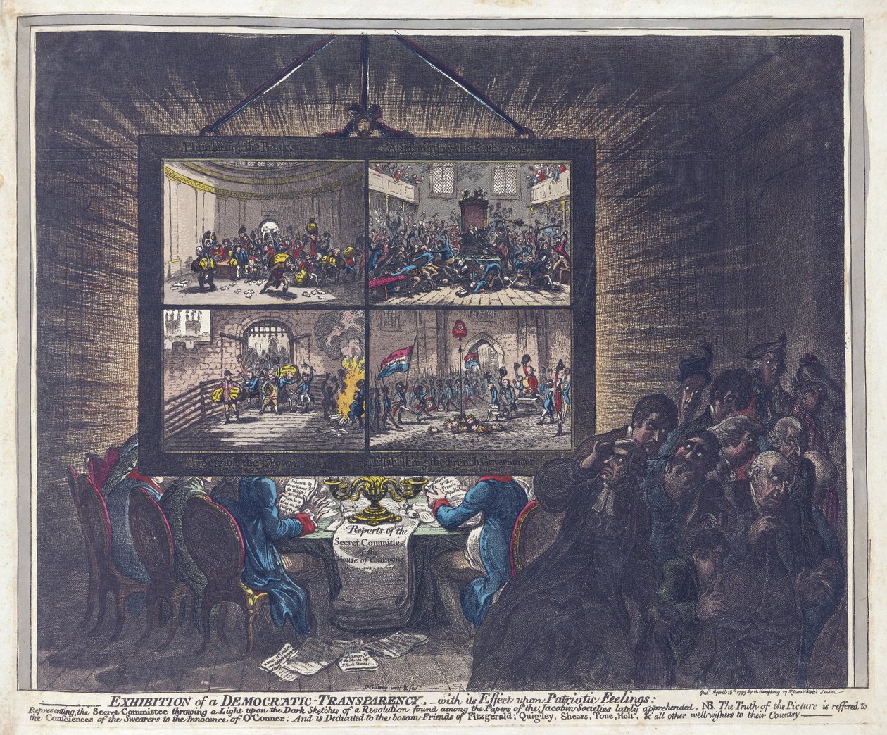 Esposizione di una trasparenza democratica, con il suo effetto sui sentimenti patriottici da James Gillray
