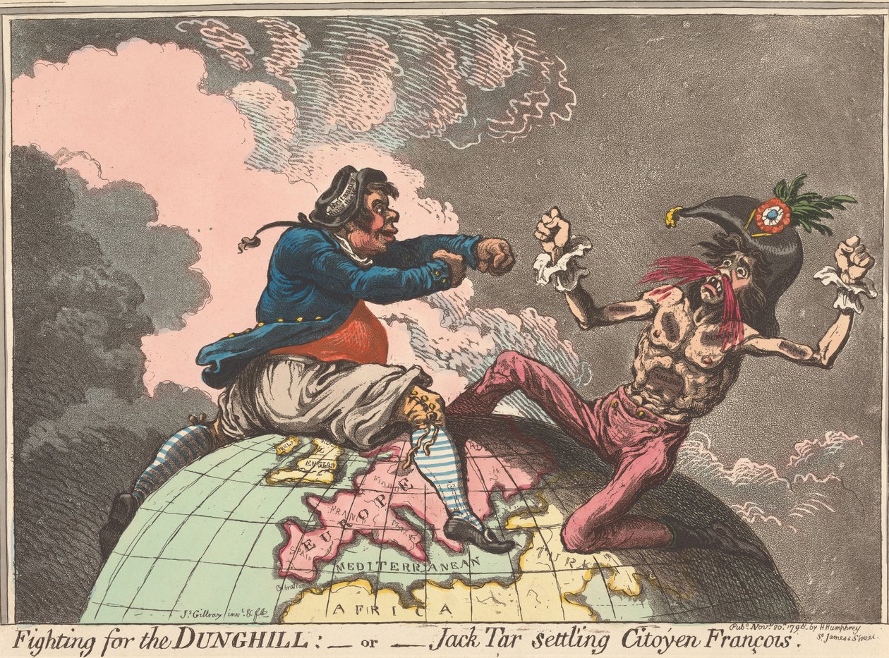 In lotta per il Dunghill, - ovvero - Jack Tar che mette a posto il cittadino François (da: Caricature, vol. 1) da James Gillray