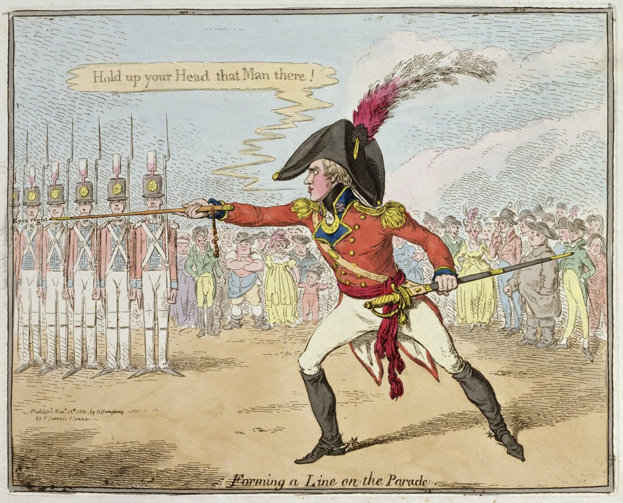 Formazione di una linea sulla parata, pubblicato da Hannah Humphrey nel 1801 da James Gillray