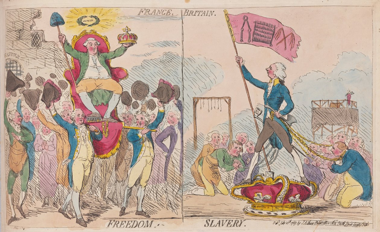 Francia Libertà, Britannia Schiavitù, pub. 1789 (incisione colorata a mano) da James Gillray