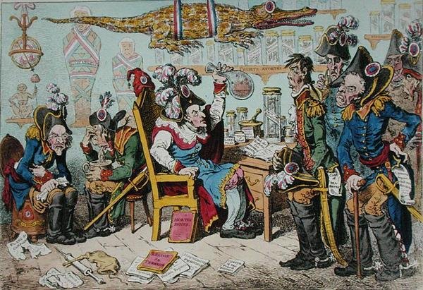 Generali francesi in pensione per motivi di salute con Lepaux che presiede al dispensario direttoriale da James Gillray