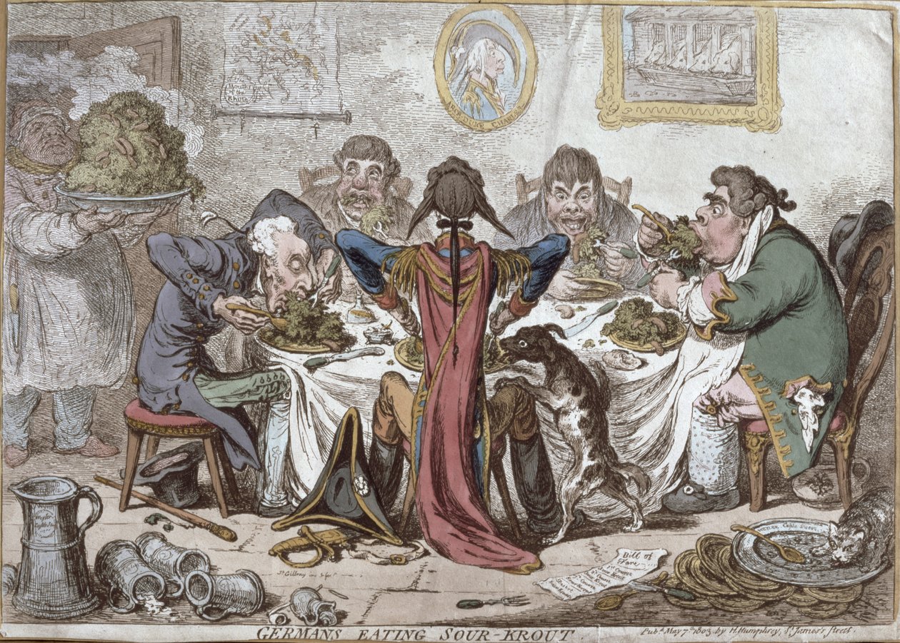 "I tedeschi mangiano il sour-krout", pubblicato da Hannah Humphrey da James Gillray