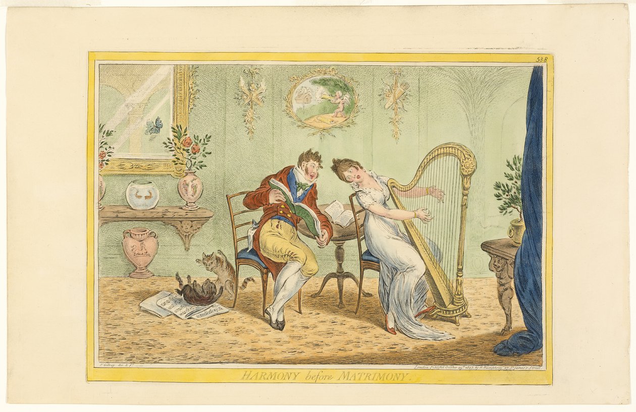 Armonia prima del matrimonio (recto); Pulizia del cancello a cinque barre (verso) da James Gillray