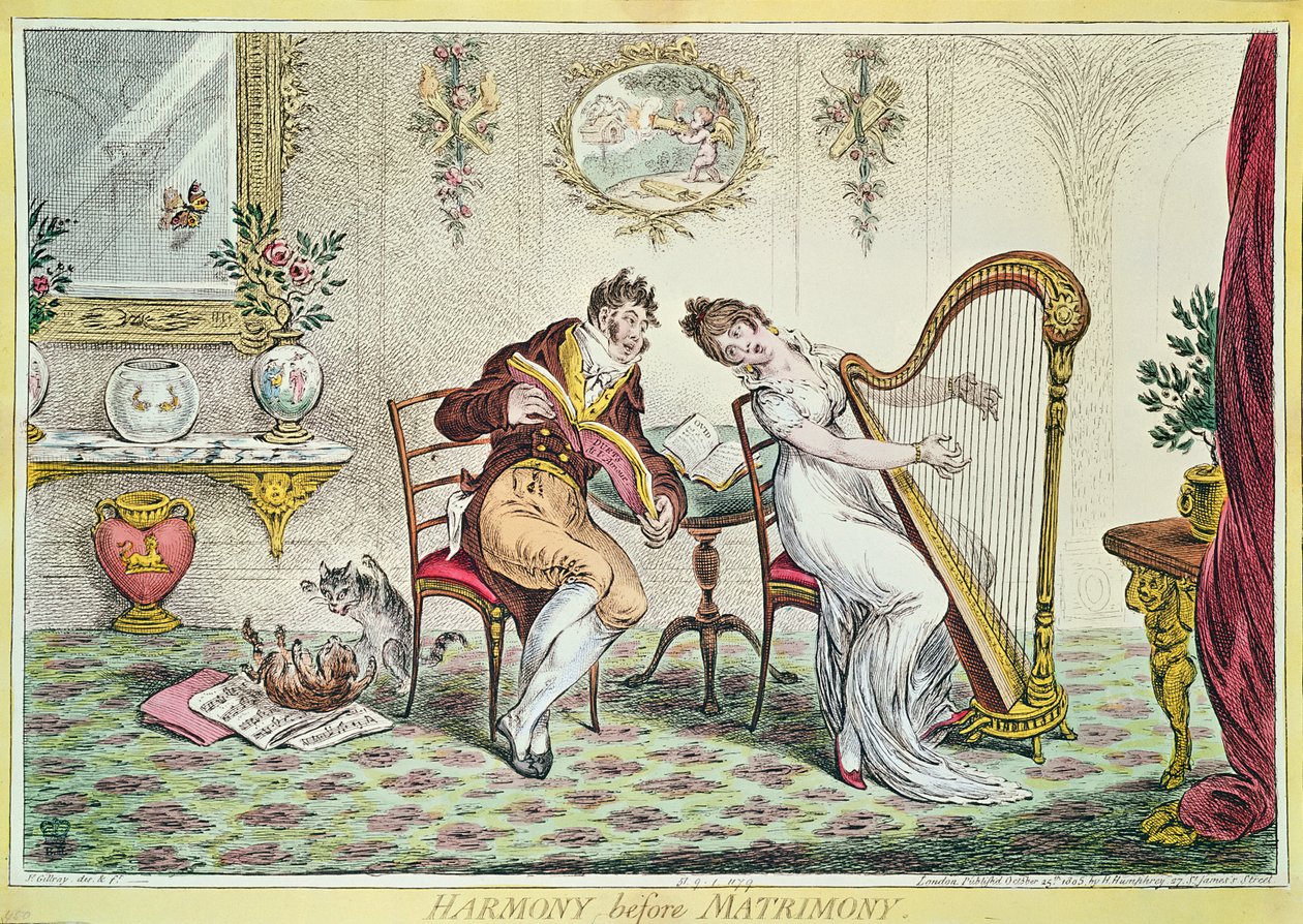 Armonia prima del matrimonio, 1805 (incisione a colori) da James Gillray