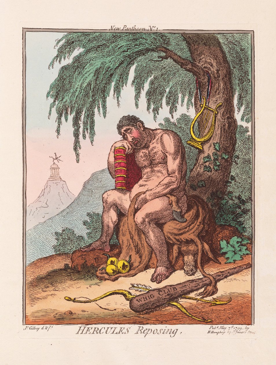 Ercole che riposa, pub. 1799 da James Gillray
