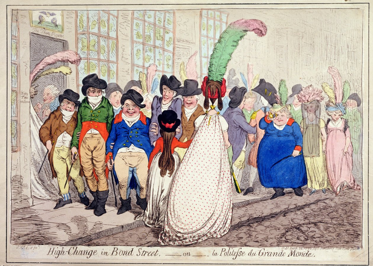 Alta moda in Bond Street, o La Politesse du Grande Monde, pubblicato da Hannah Humphrey nel 1796 da James Gillray