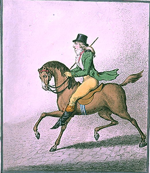 Come cavalcare con eleganza per le strade, pubblicato da Hannah Humphrey nel 1800 da James Gillray