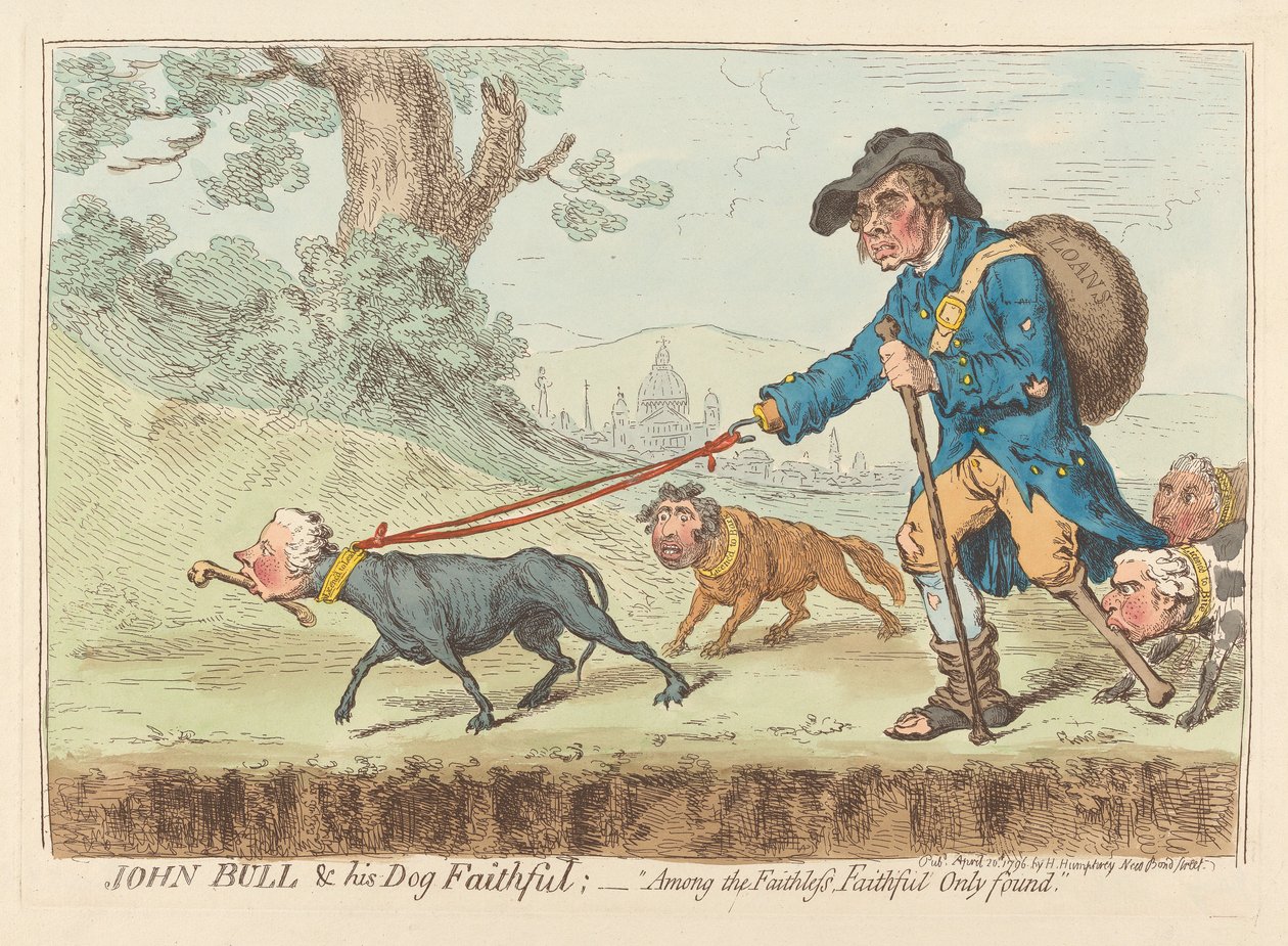 John Bull e il suo cane Faithful; - "Tra gli infedeli, solo i fedeli si trovano" da James Gillray
