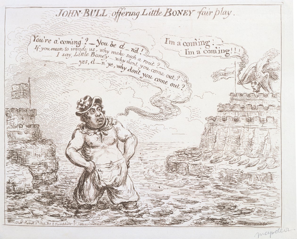 John Bull offre a Little Boney un gioco leale, pubblicato da Hannah Humphrey nel 1803 da James Gillray