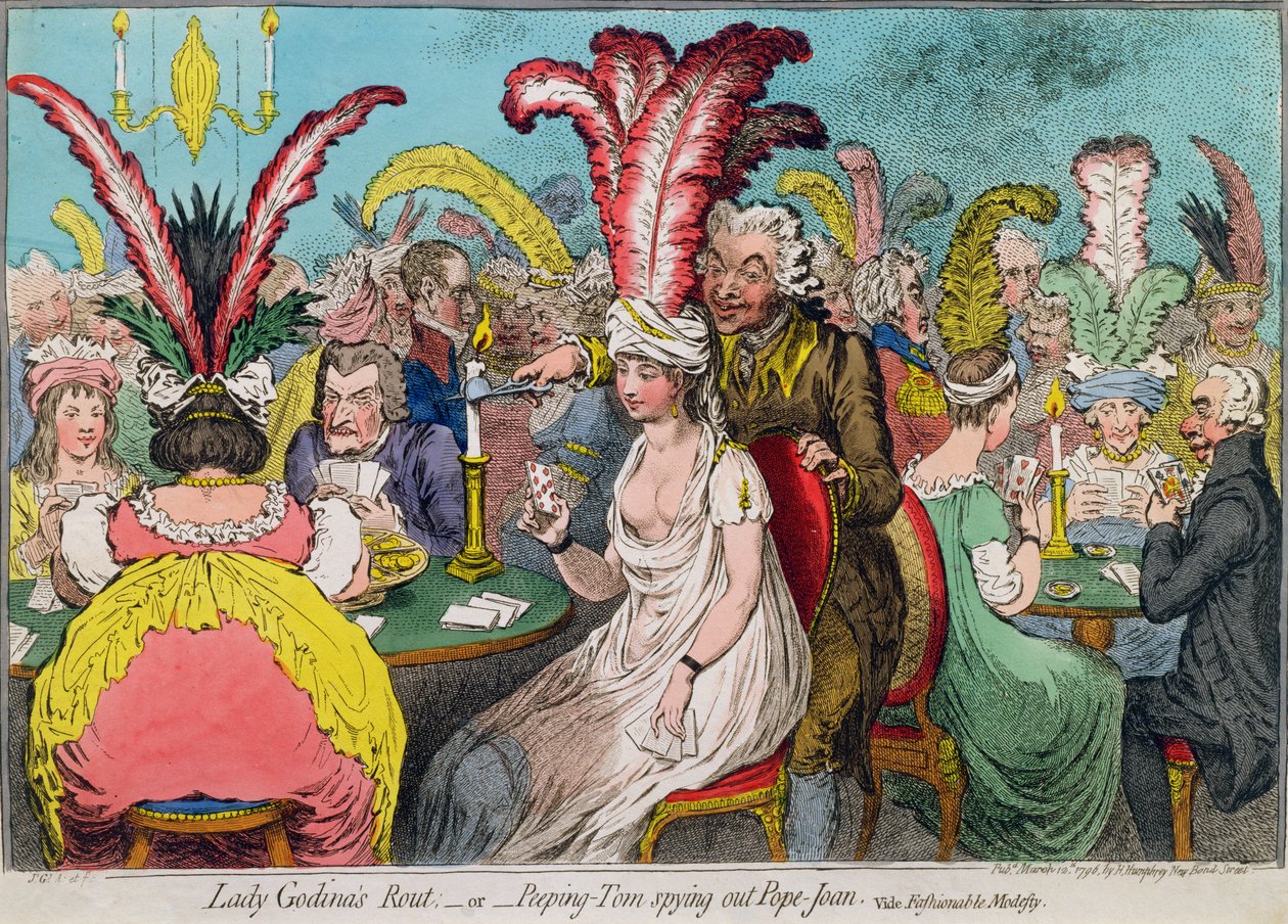 La sfilata di Lady Godiva, o Peeping-Tom che spia Pope-Joan, pubblicato da Hannah Humphrey nel 1796 da James Gillray