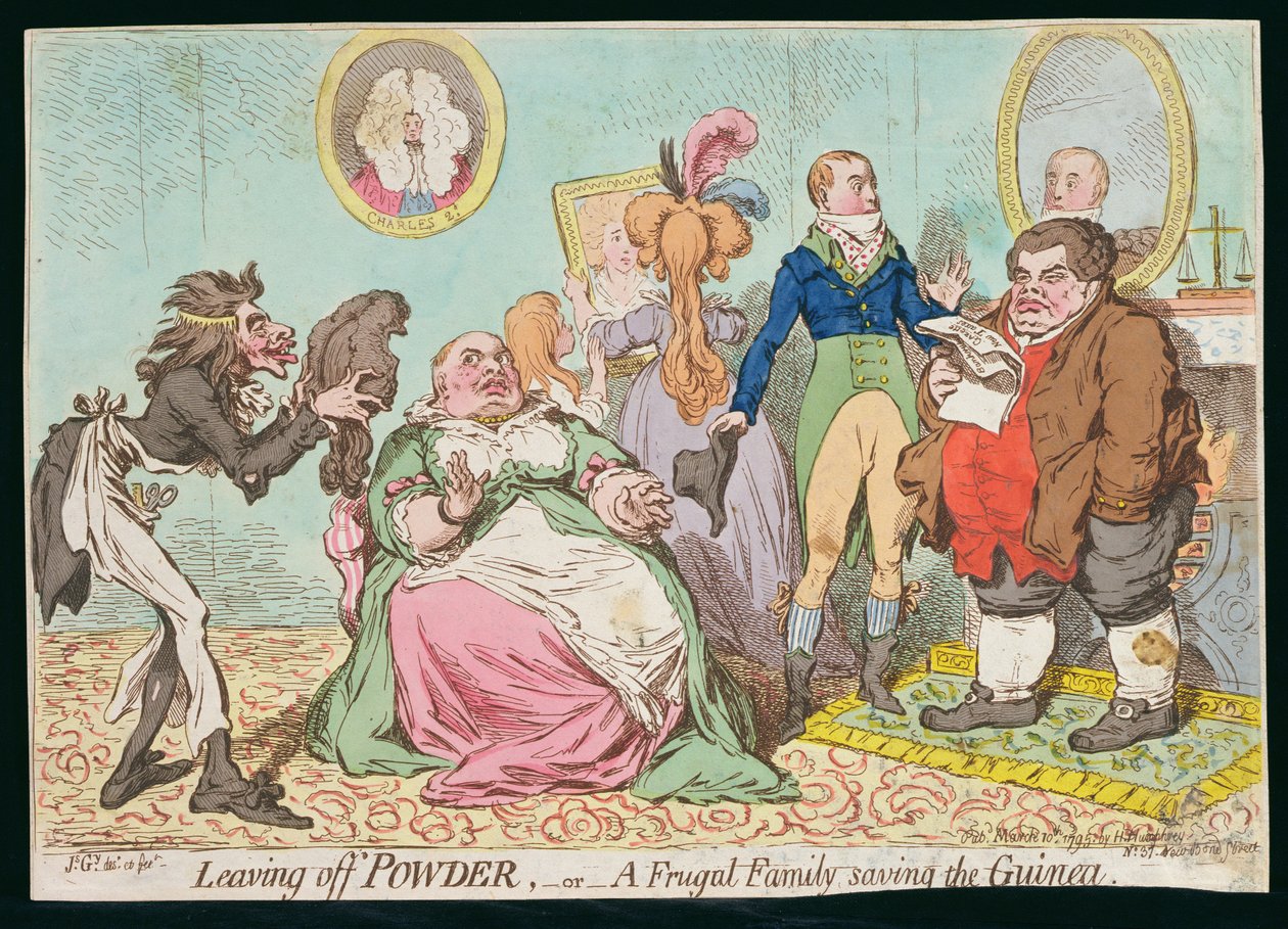 Abbandonare la Polvere, o Una Famiglia Frugale che Risparmia la Guinea, pubblicato da Hannah Humphrey nel 1795 da James Gillray