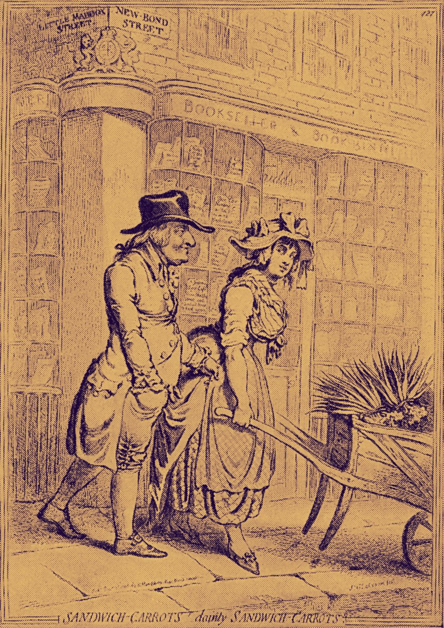 Lord Sandwich che presta attenzione a una venditrice di fiori da James Gillray