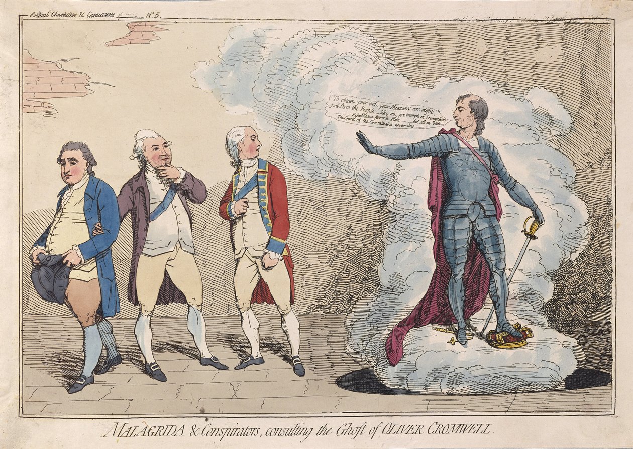 Malagrida e cospiratori, consultando il fantasma di Oliver Cromwell da James Gillray