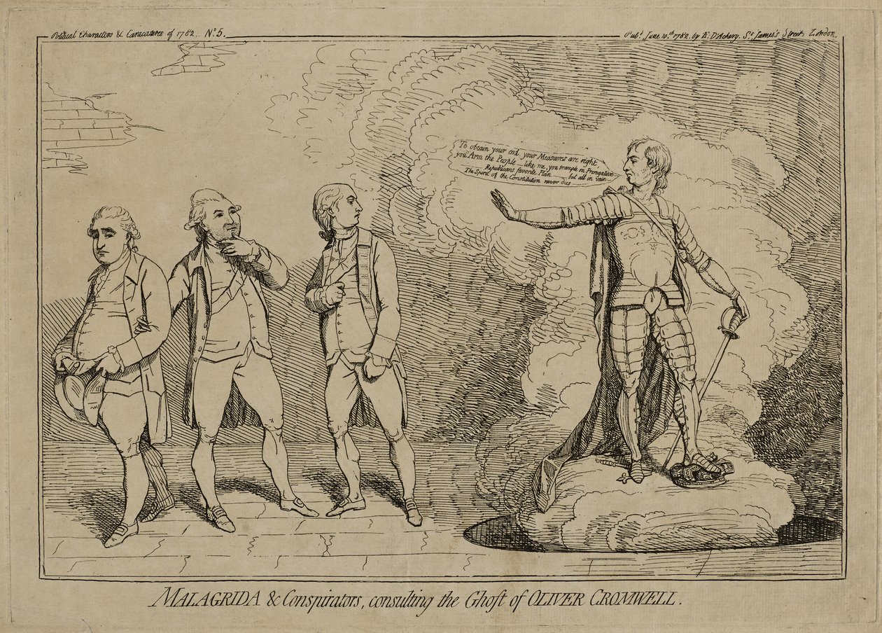 Malagrida e Cospiratori, Consultando il Fantasma di Oliver Cromwell, pubblicato il 10 giugno 1782 da James Gillray