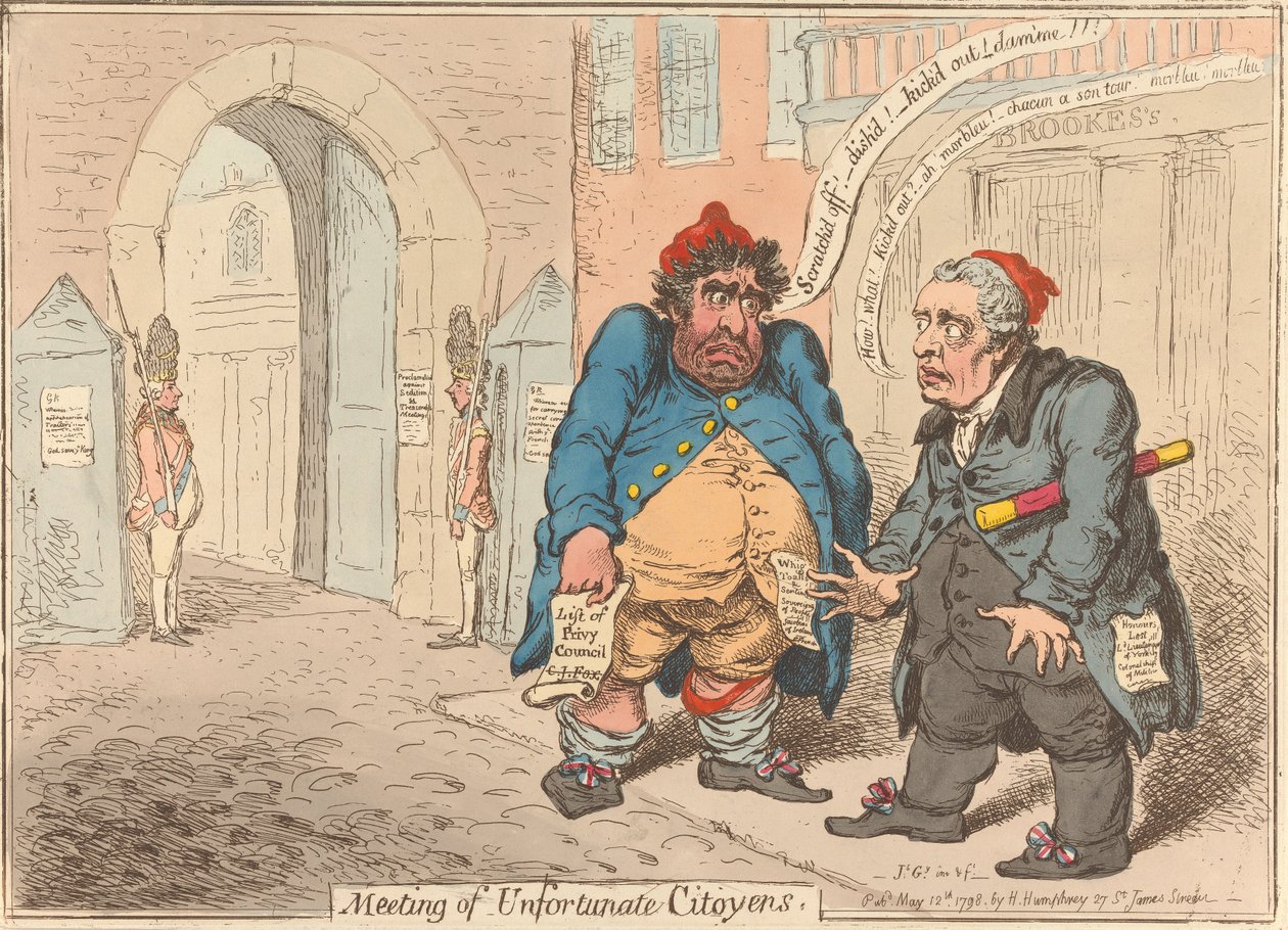 Incontro di sfortunati cittadini. «Sgomento di due patrioti caduti in disgrazia» da James Gillray