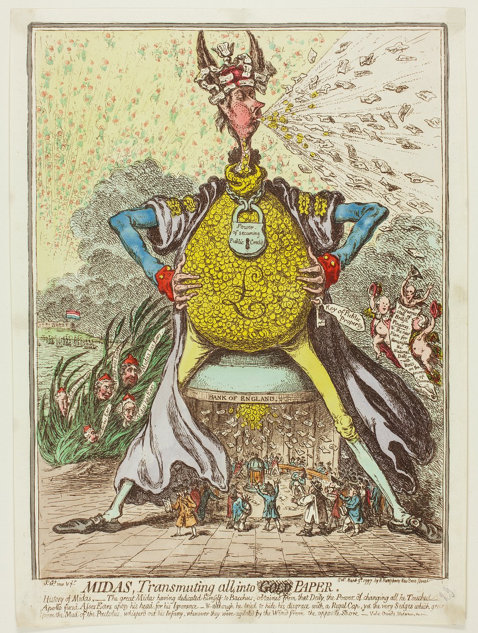 Mida, che trasforma tutto in carta da James Gillray