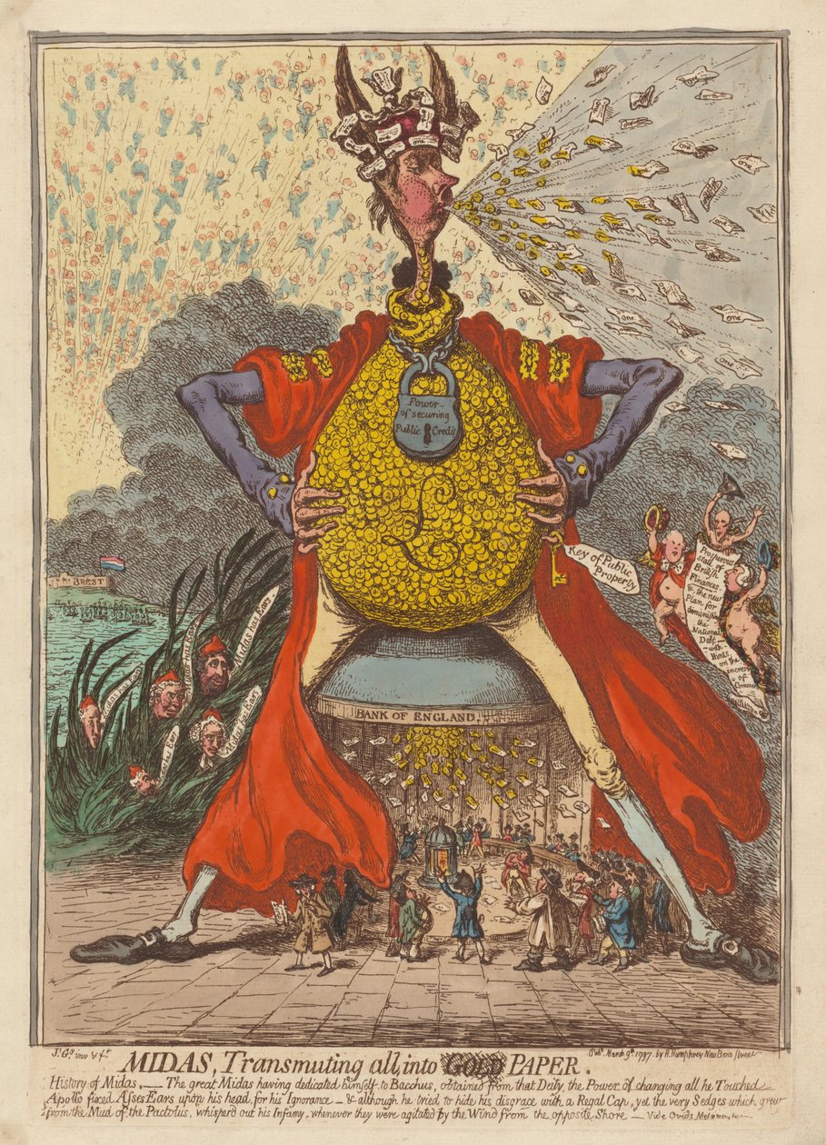Mida, che trasforma tutto in carta da James Gillray
