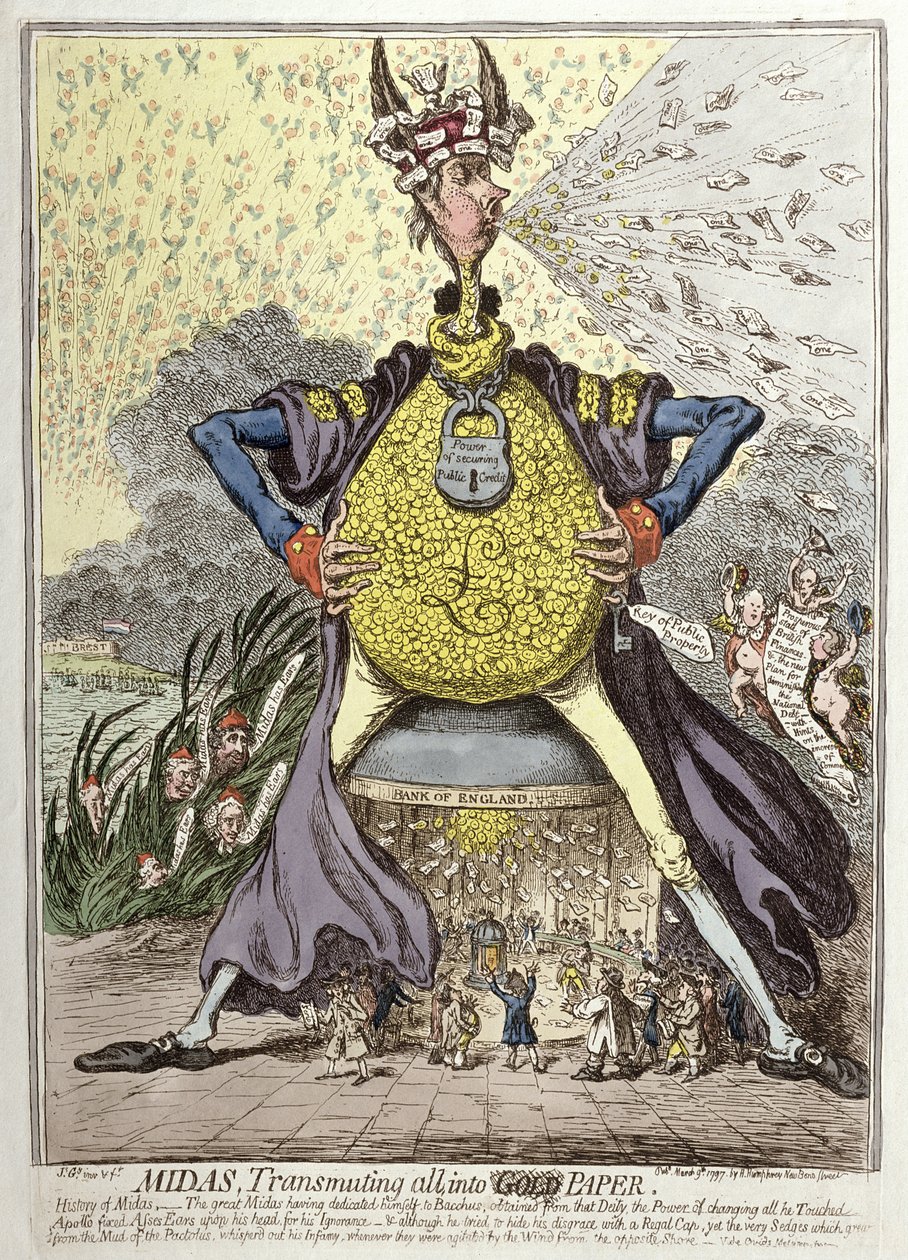 Mida trasforma tutto in oro, pubblicato da Hannah Humphrey nel 1797 da James Gillray