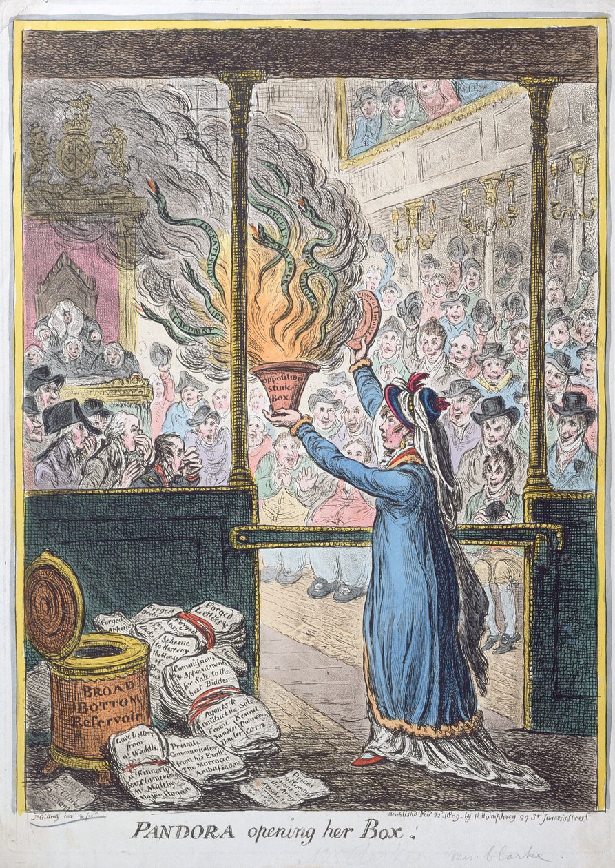 Pandora apre la sua scatola, pubblicato da Hannah Humphrey, 1809 da James Gillray