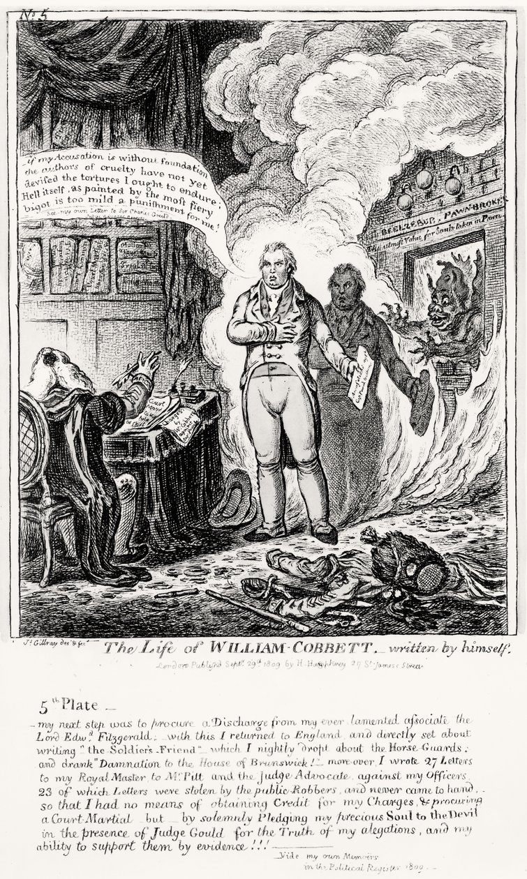 Tavola 5, da La vita di William Cobbett, scritta da lui stesso, pub. da H. Humphrey, 1809 da James Gillray