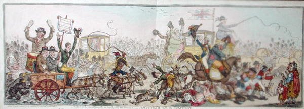 Verso le elezioni: una scena sulla strada per Brentford, pubblicato da Hannah Humphrey nel 1806 da James Gillray