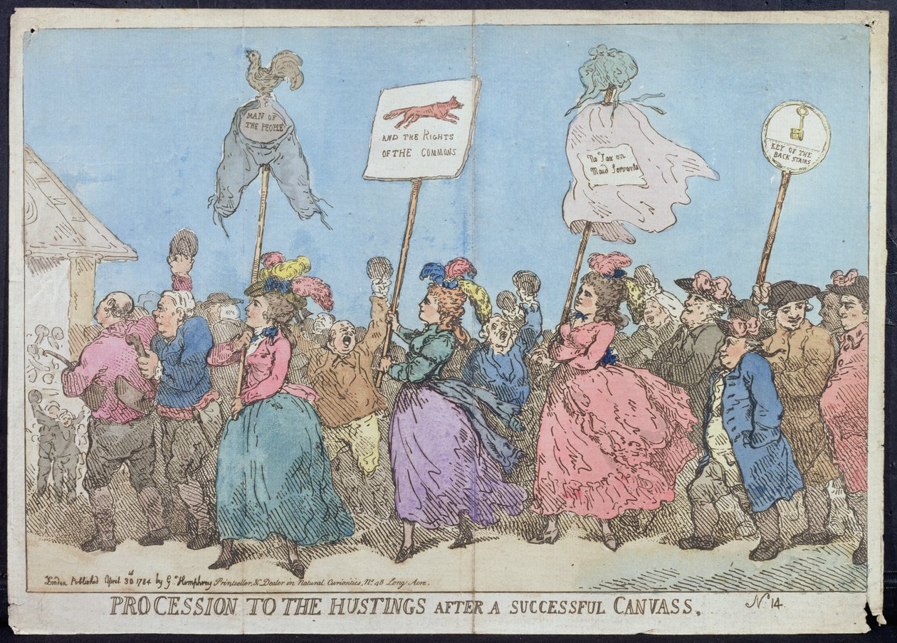 Processione alle urne dopo una campagna elettorale di successo, pubblicata da G. Humphrey nel 1784 da James Gillray