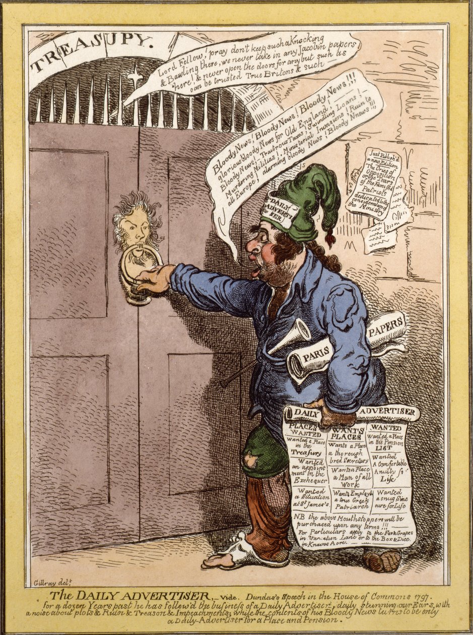 Cartone satirico nel Daily Advertiser riguardante il discorso di Dundas alla Camera dei Comuni, 1797 da James Gillray