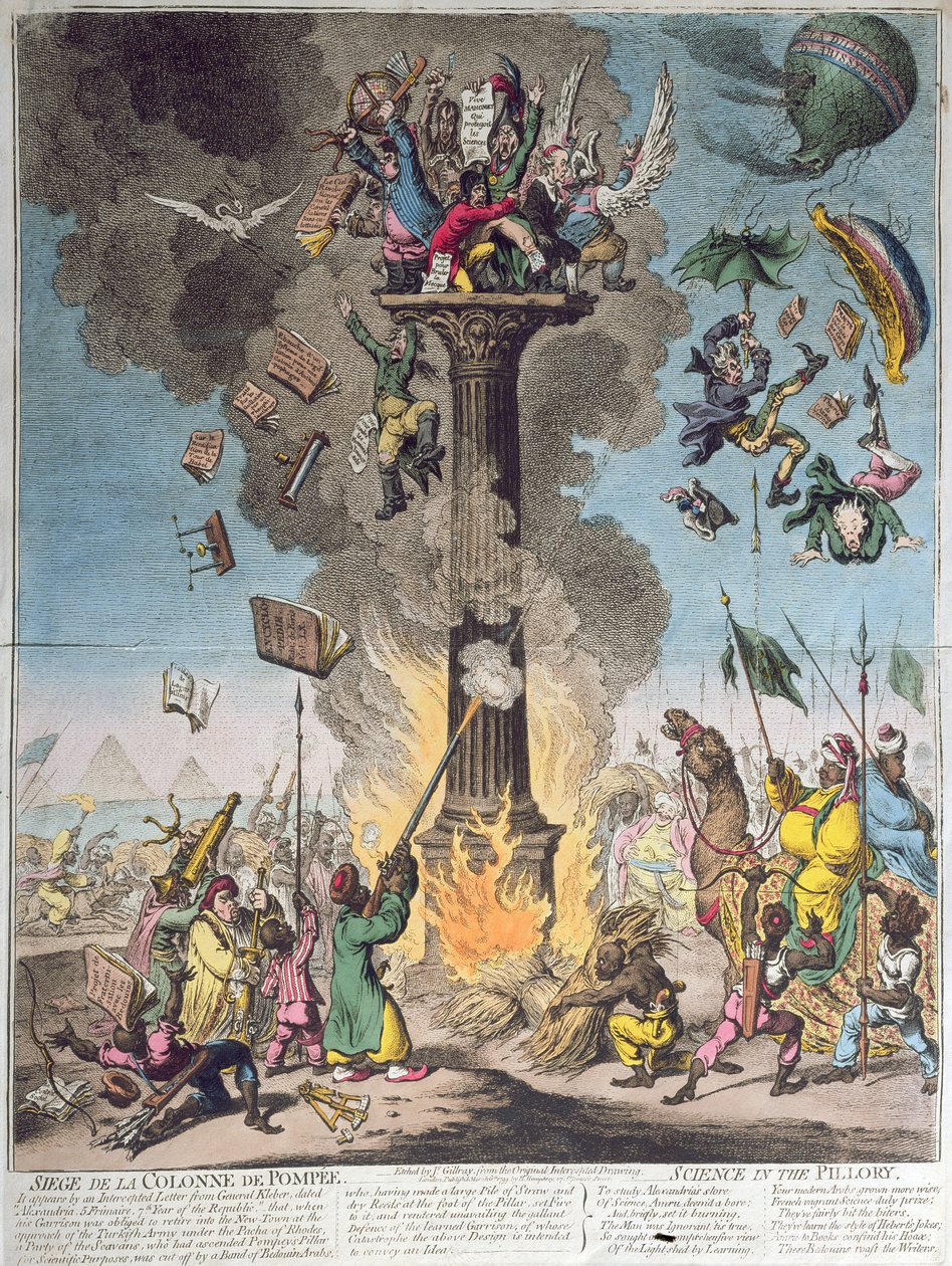 Assedio della Colonna di Pompeo, o Scienza alla gogna, pubblicato da H. Humphrey nel 1799 da James Gillray