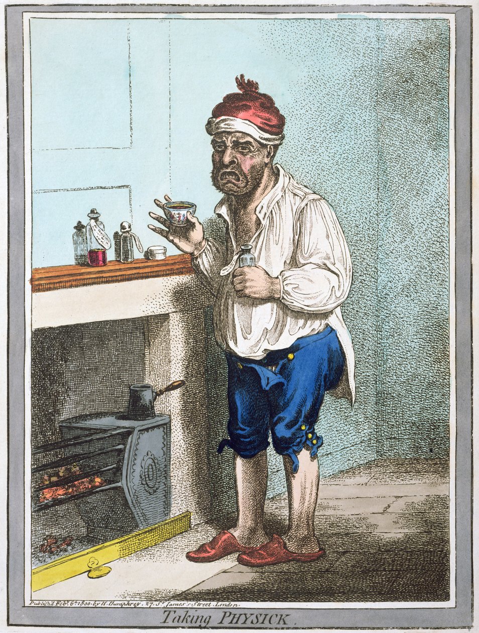 Prendere la medicina, pubblicato da Hannah Humphrey nel 1800 da James Gillray