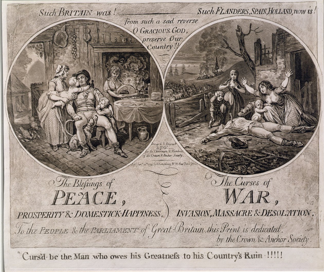 Le benedizioni della pace e le maledizioni della guerra, pubblicato da Hannah Humphrey nel 1795 da James Gillray