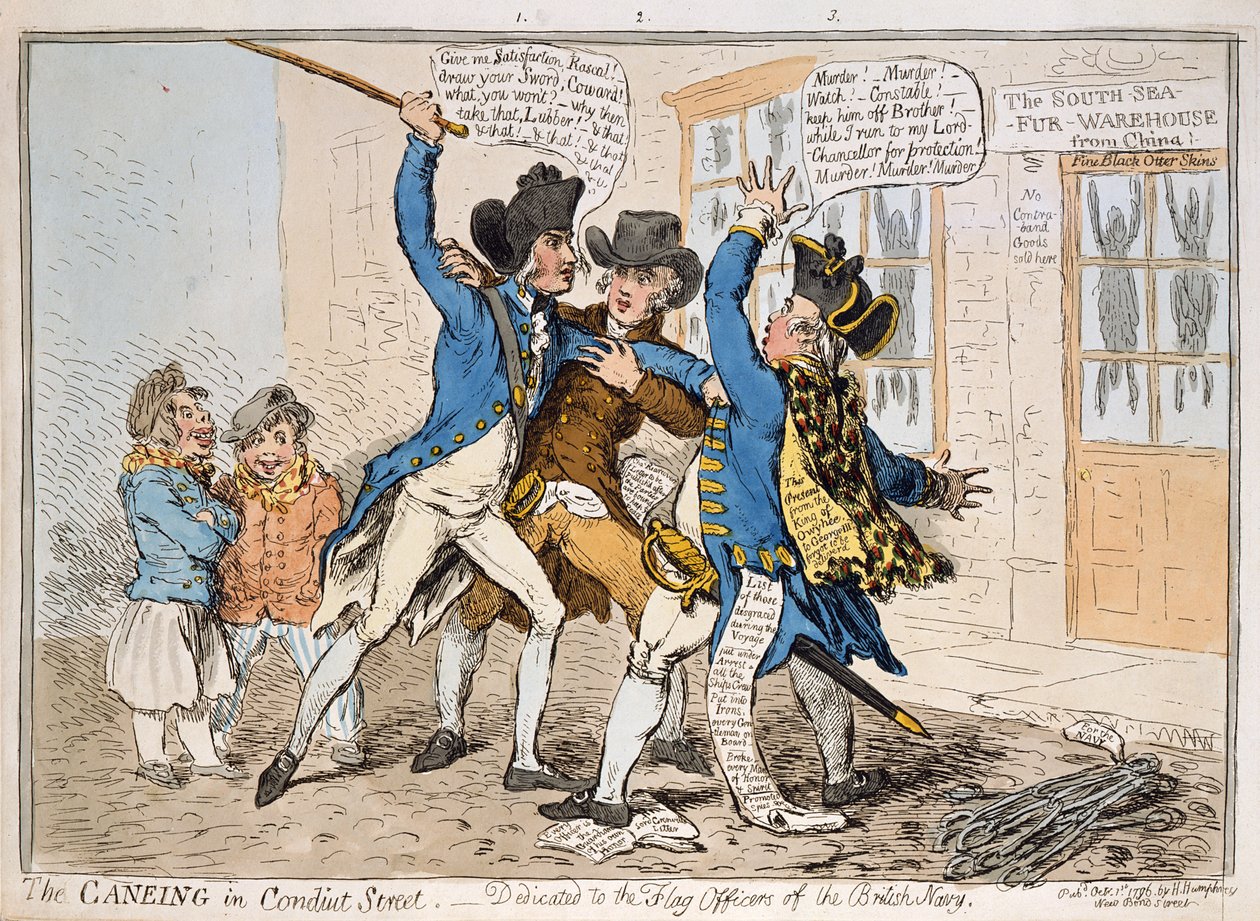 La bastonatura in Conduit Street, pubblicato da Hannah Humphrey, 1796 da James Gillray