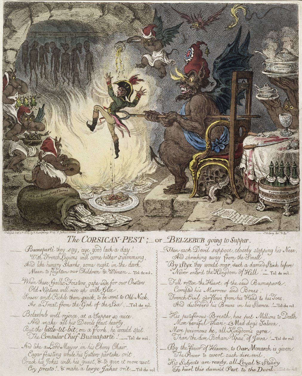 La peste corsa, o Belzebù che va a cena, pubblicato da Hannah Humphrey nel 1803 (acquaforte colorata a mano) da James Gillray