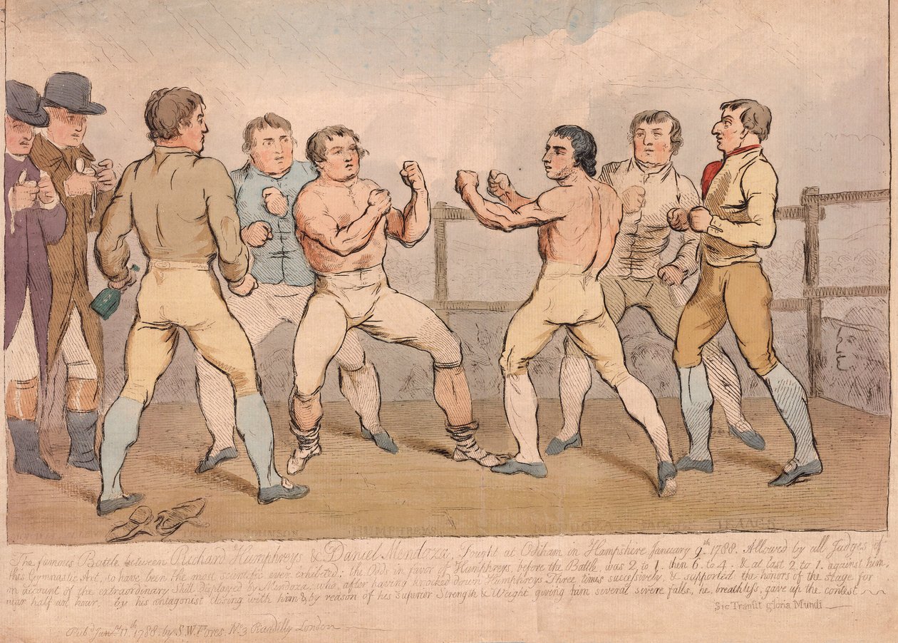 La famosa battaglia tra Richard Humphreys e Daniel Mendoza, 9 gennaio 1788 da James Gillray