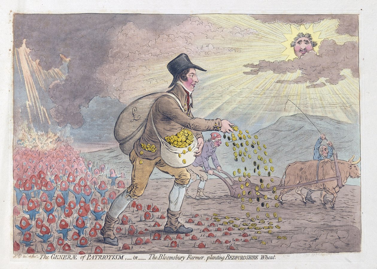 Il generale del patriottismo, o il contadino di Bloomsbury che pianta grano del Bedfordshire da James Gillray