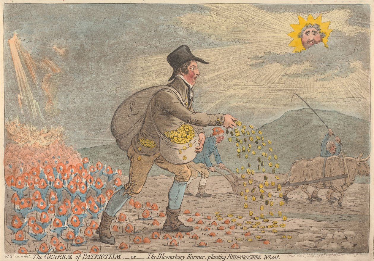 Il generale del patriottismo - ovvero - il contadino di Bloomsbury, che semina grano del Bedfordshire da James Gillray