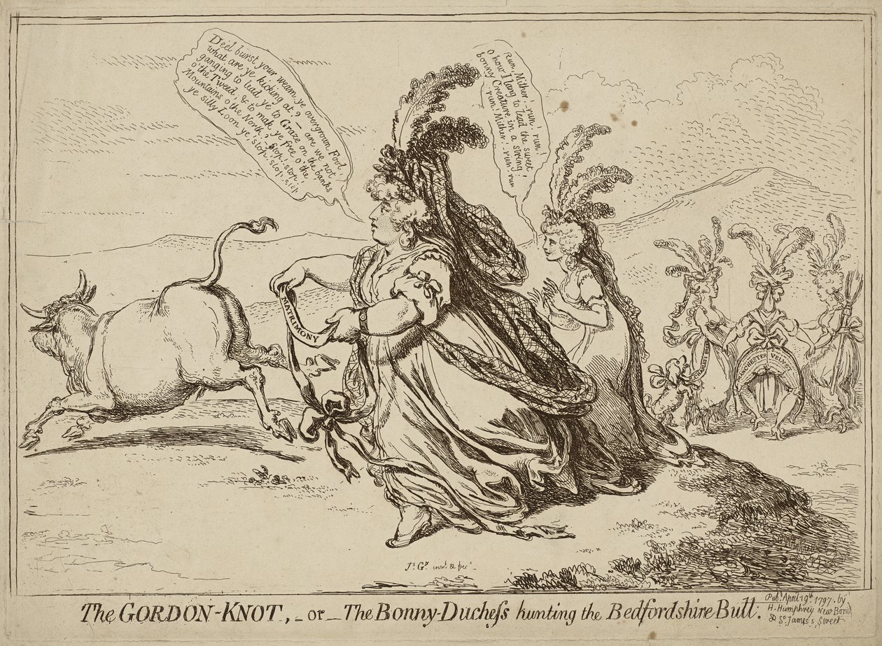 Il Nodo Gordiano o La Duchessa Cacciatrice del Toro del Bedfordshire, pubblicato il 29 aprile 1797 (incisione su carta vergata) da James Gillray