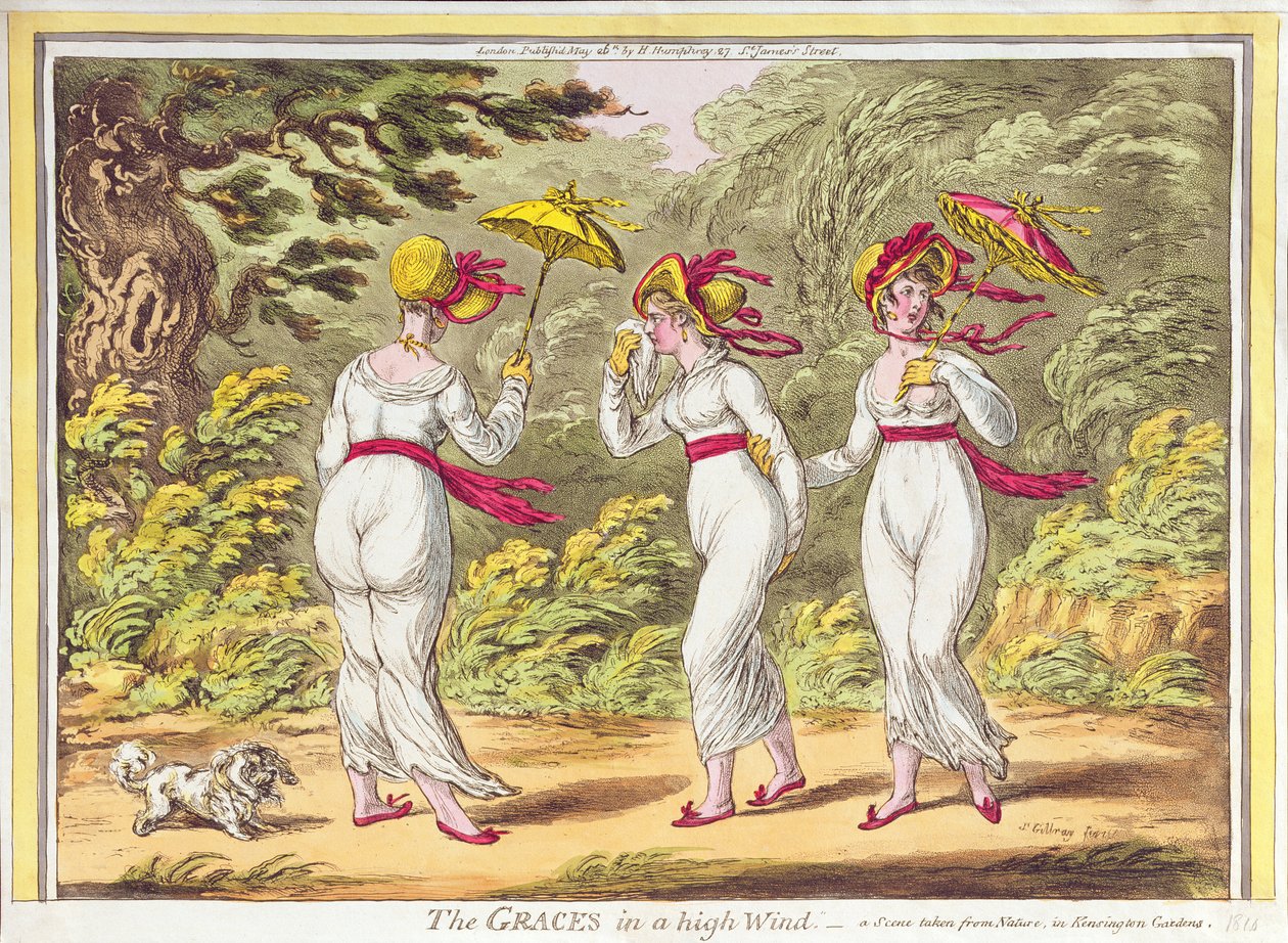Le Grazie in un forte vento, una scena presa dalla natura nei Kensington Gardens, pub. da Hannah Humphrey, 1810 da James Gillray