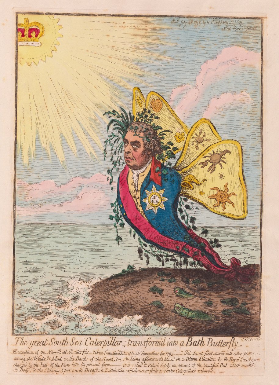 Il grande bruco del Sud Pacifico, trasformato in una farfalla di Bath da James Gillray