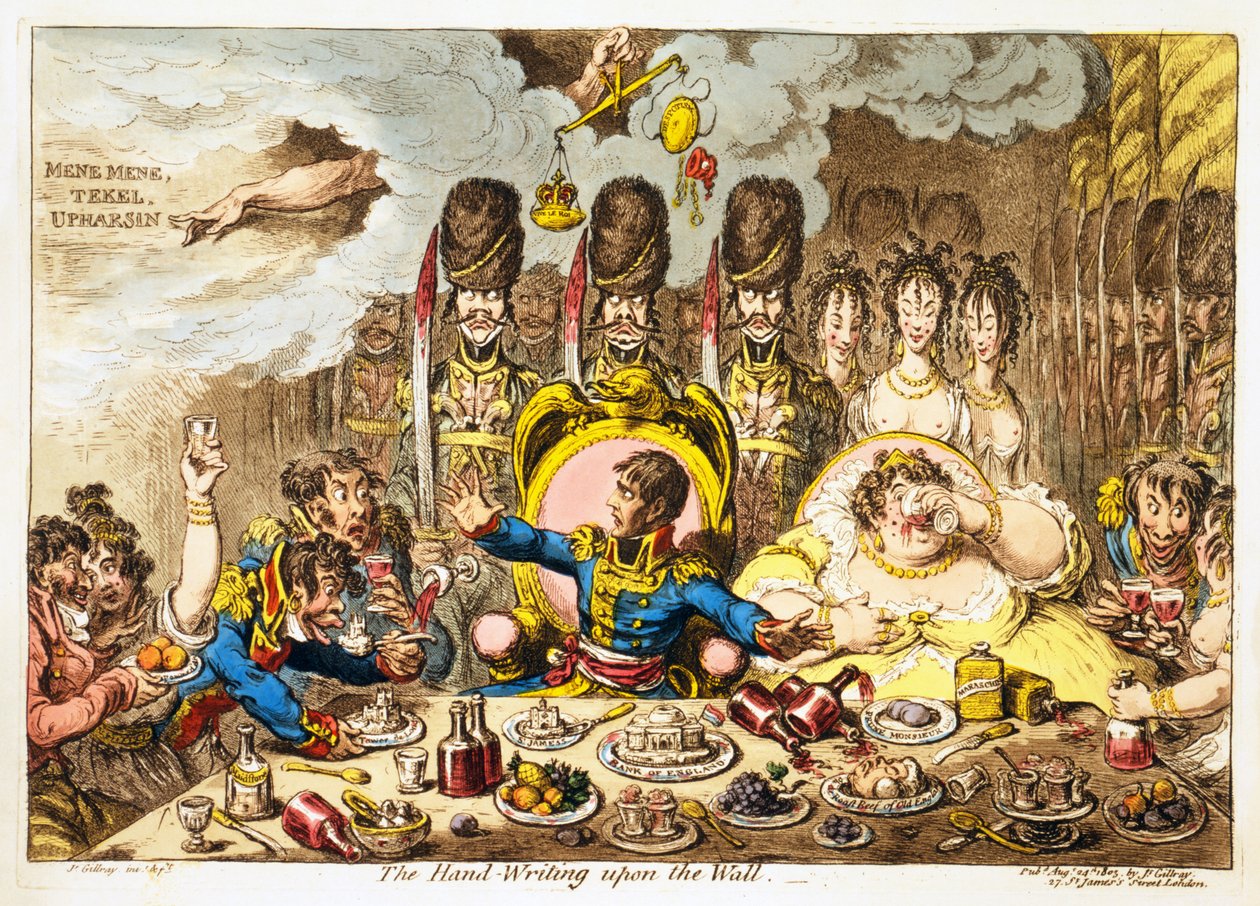 La scrittura sul muro, pub. 1803 da James Gillray