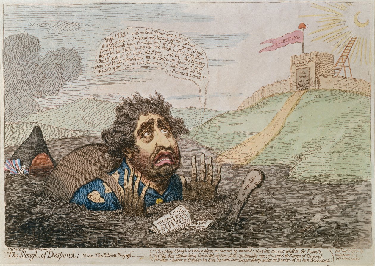 The Slough of Despond, pubblicato da Hannah Humphrey nel 1793 (incisione colorata a mano) da James Gillray